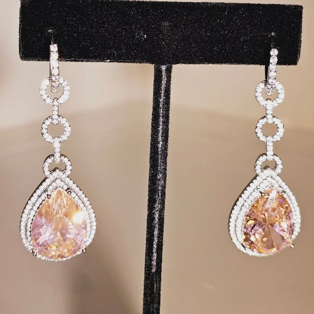 Pink Pear Drop Dangle Earring - Picture 4 of 4